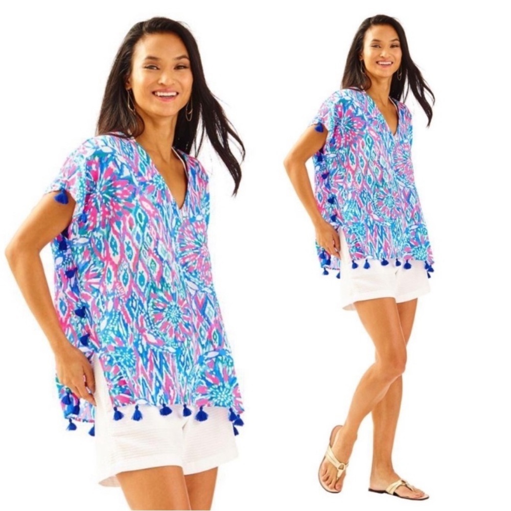 Lilly Pulitzer Sydney Caftan Top Shake It Up Tiki Pink size M S